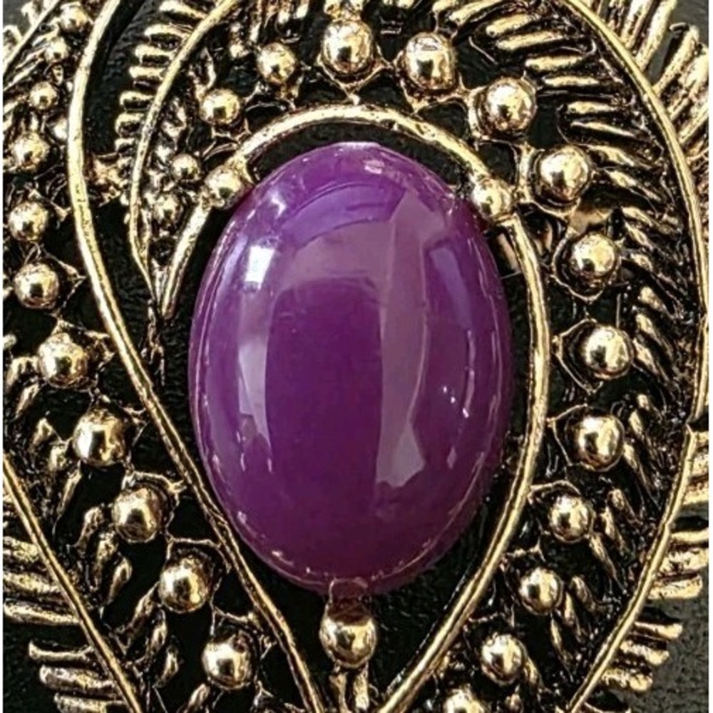 Vintage Purple Teardrop‎ Oval  Elegant Gold Tone Petal Brooch Pin - Picture 3 of 9